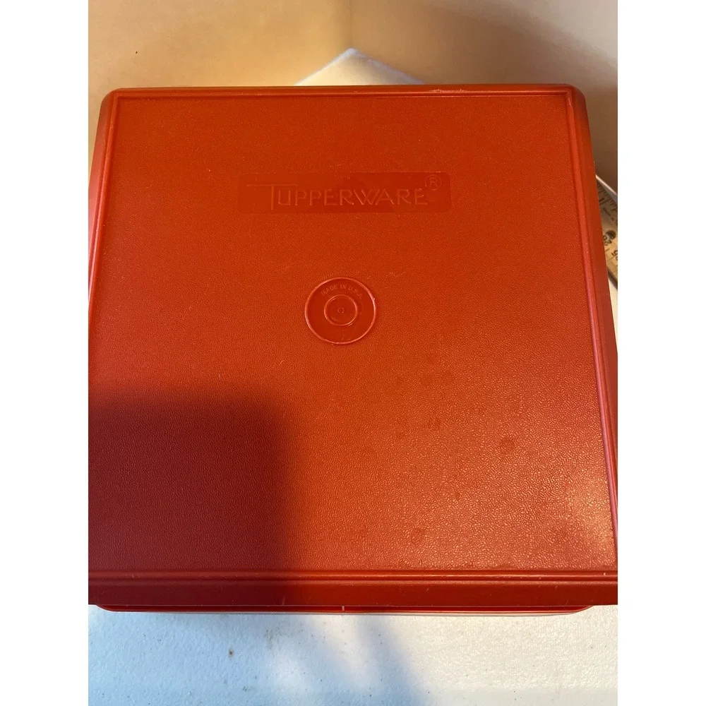Vintage Tupperware Square Storage Container Red Orange with Lid 9x9 Made in USA